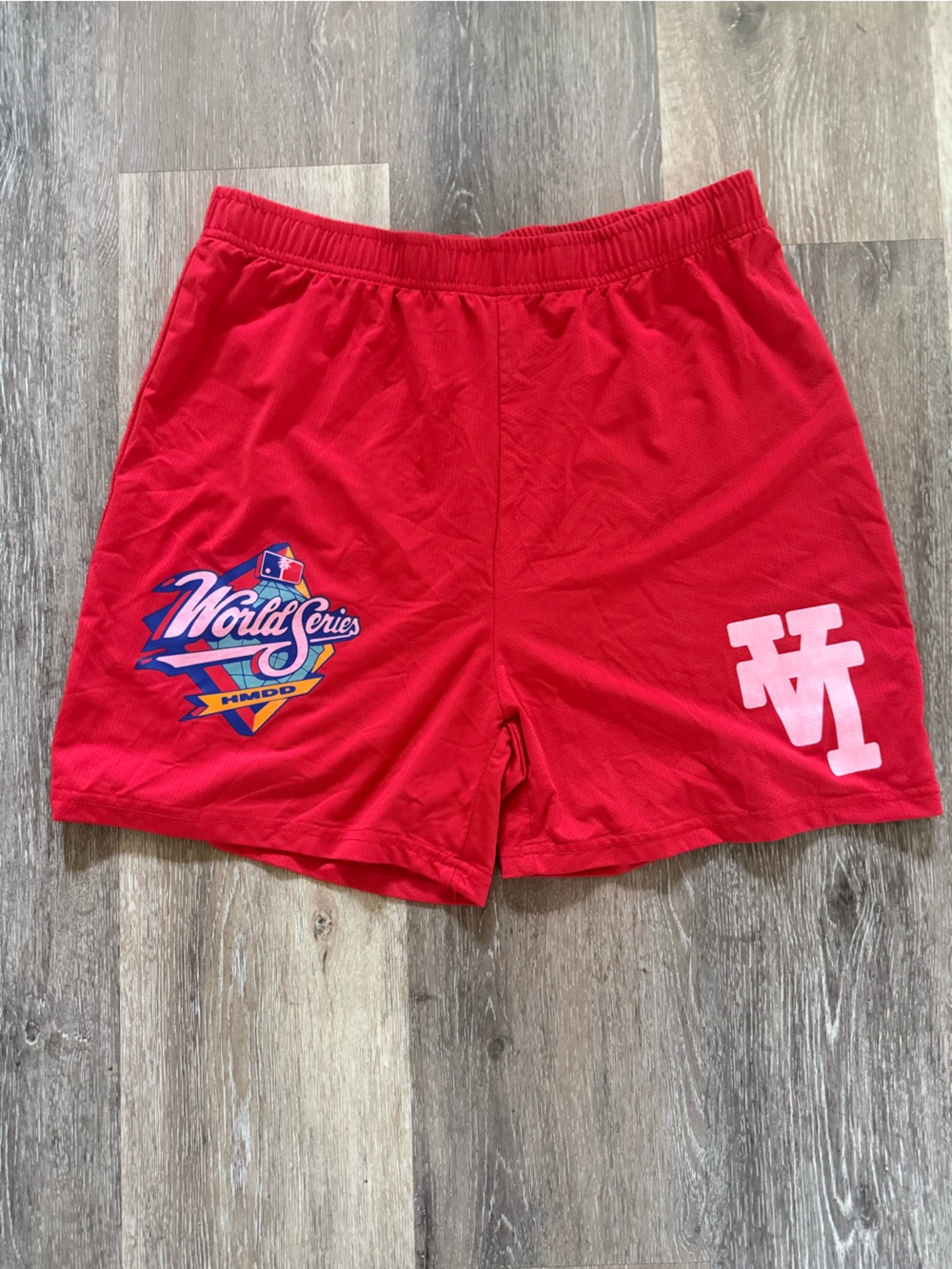 Red LA Vintage style Sports Shorts with Graphic Logo